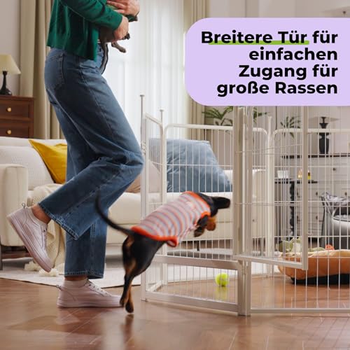 SunsGrove 8-teilig Welpenauslauf 80cm Hoch, Rutschfester Hundestall für drinnen mit 1 Türen, Anti-Rost Hundezaun, Automatische Verriegelung, Weiß