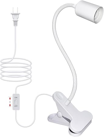 Desk Clip Lamp Holder, 240CM Cord Clip Desk Lamp Socket E26 E27 Clamp Light Socket with 9mm Thick Metal Tube Clip Reading Lamp for Office Clip On Grow Lights for Home Lighting, WhiteNo Bulb
