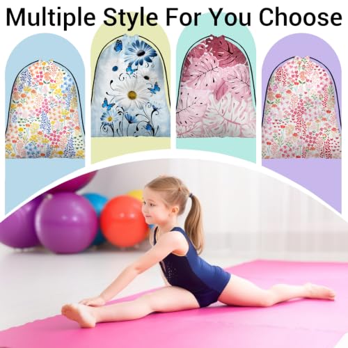 Image of Drawstring Storage Pouch Daisy Flowers Blue Cloth Shoe Bags for Gym Party Picnic