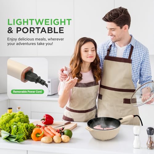NutriChef 2 In 1 Electric Frying Pan & Steamer 8 Quarts | Portable Non-Stick Skillet for Cooking | Durable Heat Safe Handle | Touch Control Panel | 7 Cooking Functions & Electric Hot Pot | White by NutriChef - Image 4