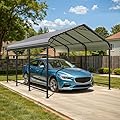 Patiowell 10x15 FT Metal Carport, Heavy Duty Outdoor Carport with Reinforced Frame and Galvanized Steel Roof, All-Weather Car Port Shelter for Car, Truck, Boat and Tractor, Black