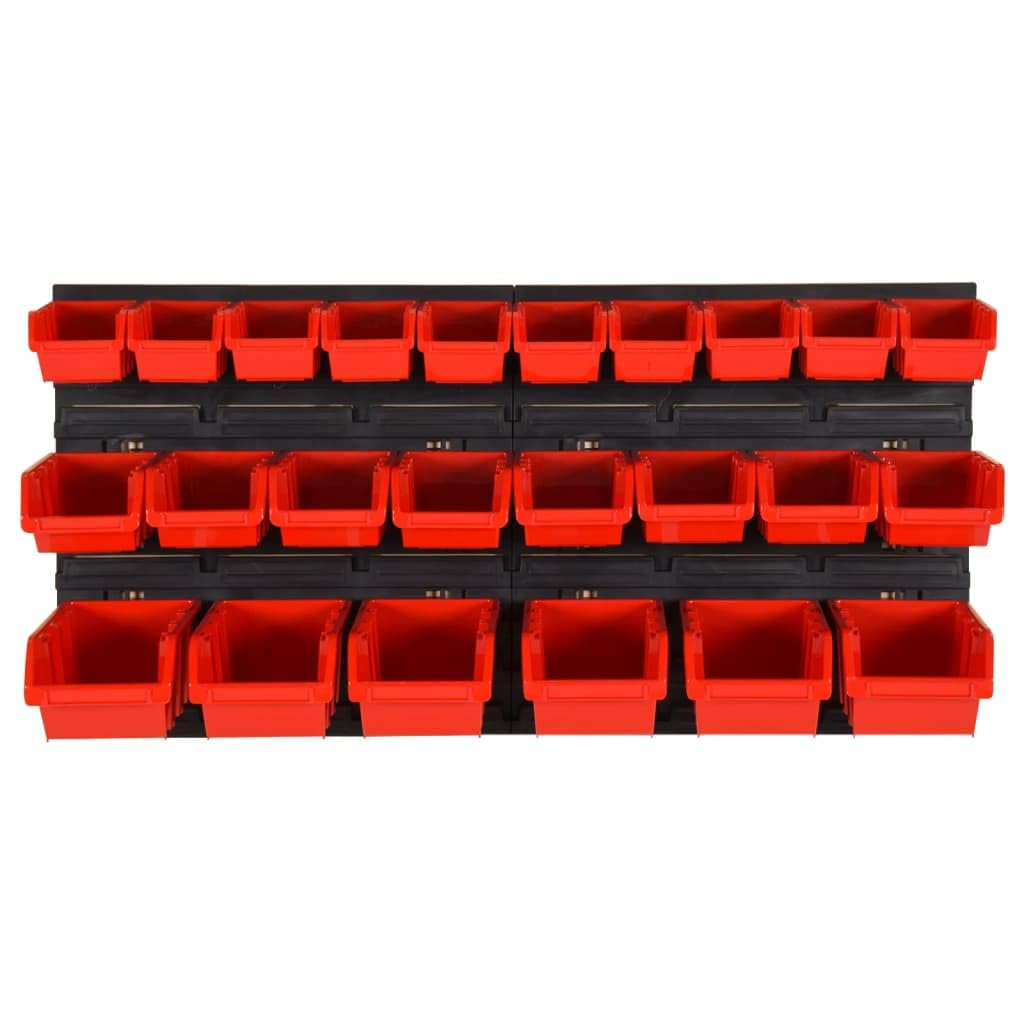Set estantes Taller 26 pzas Polipropileno Rojo y Negro 77x39 cm,Organización y Almacenamiento de Herramientas,Armarios para Herramientas,2.11kg-152204