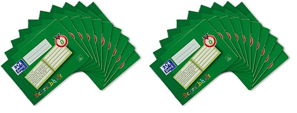 Oxford 100050100 Schreibheft, Lineatur 0 (1 Klasse), 16 Blatt, Grün, 10 Stück, A5 (Packung mit 2)