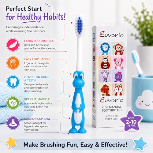 Image of Toothbrush for Kids with Ultra Soft Bristles for Oral Cleaning, Suitable For 2-12 Years Toddlers, Dinosaur Design, Blue, Pack of 1