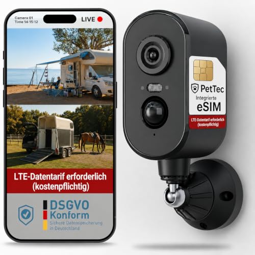 PetTec Cam Free 4G Überwachungskamera [4G/LTE OHNE WLAN] mit...