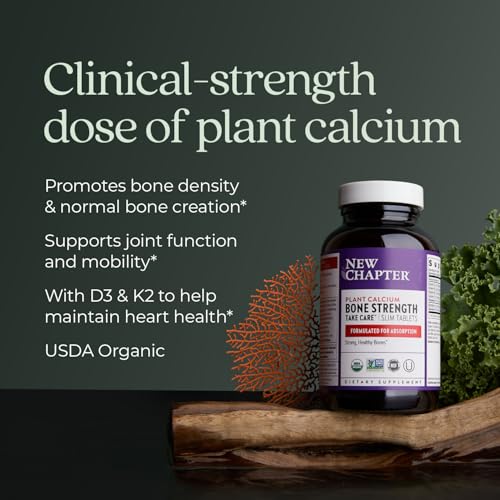 Image of New Chapter Bone Strength Take Care - Bone & Heart Health Supplement - Clinically Studied Plant Calcium from Red Marine Algae - Vegan, Organic, Gluten Free & Kosher - 180 Slim Tablets