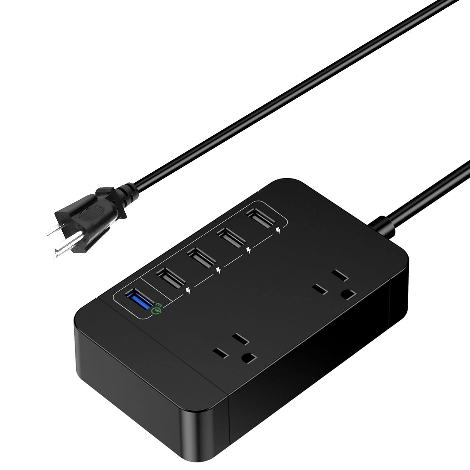 ROEA QC 3.0 Fast 5 USB Charger Power Strip Surge Protector 2Ac Outlet 6Ft 18A Long Extension Cord Flat Plug Home Office Dorm Travel Adapter Smart Desktop Extender , QC3.0-USB Quick Charger