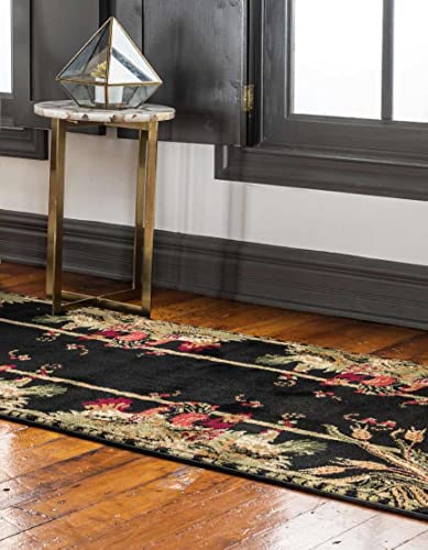 Image of Unique Loom Barnyard Collection Area Rug - Farm (2' x 6' 1 inch Runner, Black / Cream)
