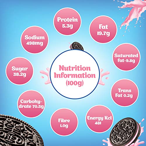 Image of Oreo Cadbury Chocolate Strawberry Creme Biscuit,120 Gm - Refined Wheat Flour,Sugar,Palmolein,Starch, Leavening Agents (500(Ii) ,503(Ii),Edible Salt,Emulsifier (322)