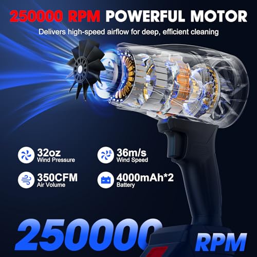 Image of Leaf Blower Cordless with Battery and Charger, Powerful Handheld Air Blower with 2 X 4000mAh Batteries, Turbo Jet Blowers for Lawn Care, Patio Cleaning, Car Drying, Leaves, Dust, Snow