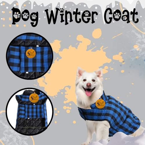 Image of Sage Square Winter Coloured Dog Coat - All-Weather Protection, Windproof, Waterproof Cozy Fleece Lining, Adjustable Straps, Durable Construction, Stylish, Comfortable, Jacket (Blue & Black, Large)