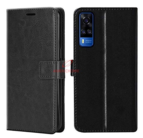 Image of Inside Rubber TPU with Card Pockets Magnetic Closure Protection Compatible with Vivo Y51 2020, V2030 (Black)