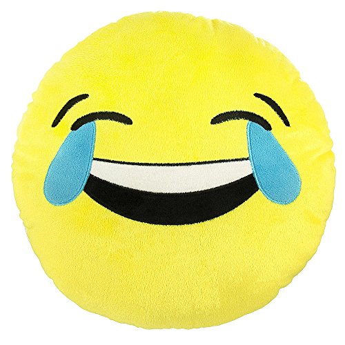Tears of Joy Emoji Pillow 9” | Smiley Face Emoticon Expression | Stuffed Plush Round Cushion for Kids Birthday & Christmas Gifts, Home or Room Decor & Decorative Couch Throw Pillow