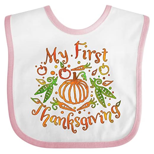 Inktastic My 1st Thanksgiving Pumpkin Vegetables Baby Bib White and Pink 37bda