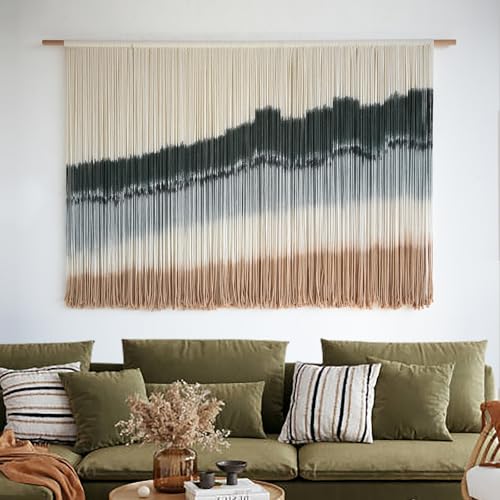 Image of IOWER Large Macrame Wall Hanging Dip Dye Craftsmanship Fiber Yarn Wall Art Boho Wall Decor Home Decor 57''W x 35''L