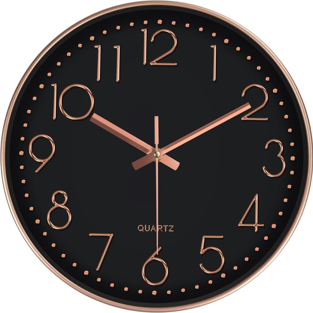 STAR WORK Premium Wall Clock 10" Inch Silent Non-Ticking Quartz Movement | Easy to Read 3D Numbers | Modern Analog Clock for Home Decor, Living Room, Bedroom, Office (Rose Gold, 10-Inch (25Cm)-image-5