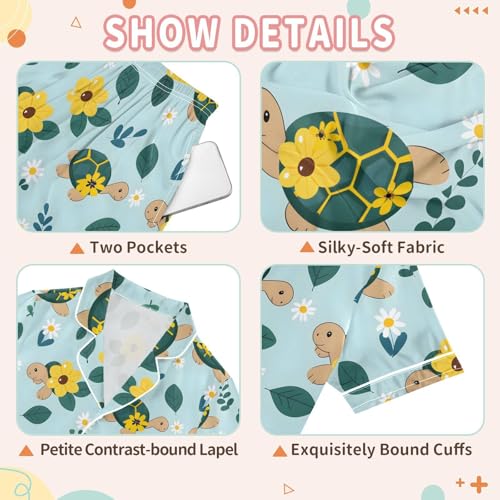 Cute Floral Turtle Pajamas Set Summer Button Down Sleepwear Pjs Sets Comfy Loungewear3