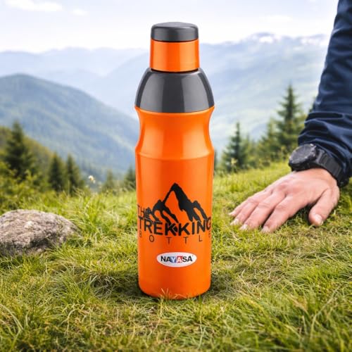 Image of Nayasa Trekking 700ml Water Bottle | BPA-Free Insulated Plastic Inner | Leak-Proof Twist Cap | For Office, School, Gym, Travel, and Outdoor Use | Orange