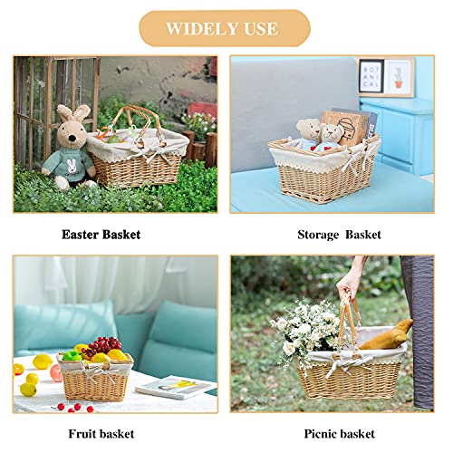 Loffee&sea Wicker Picnic Basket,Wicker Easter Basket,Small Wicker Basket with Handle for Gifts Empty,Natural Woven Basket,Small Halloween Basket,Toy Picnic Basket for Kids -Medium