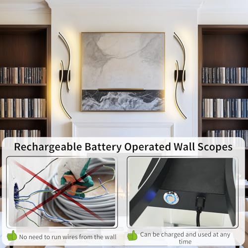 Image of Aikertec Battery Operated Wall Sconces Set of 2, 38 Inch,Quick Installation | Dimmable 3000K-6500K, with Remote Control, Modern LED Wireless Lights for Living Room, Bedroom, Hallway, Bathroom