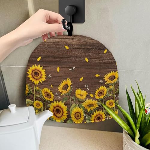 Image of Tea Pots Cozy Large Tea Pot Cozies Kettle Quilt Dust Cover Insulated Warming Teapot Dust Cover for English Tea Sets Home Kitchen Decorative Accessories, Sunflower Brown Wood Grain