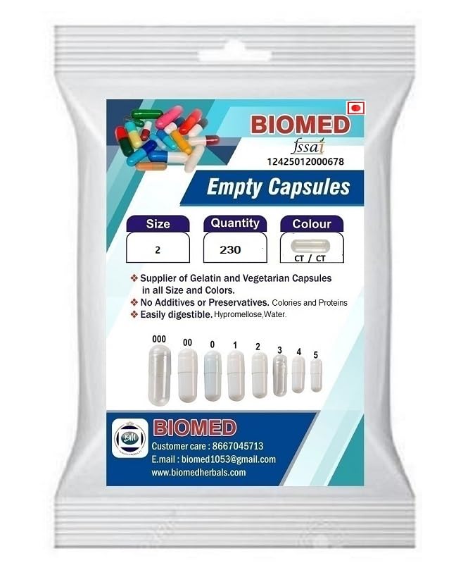 Image of Empty Gelatin Capsules Clear Transparent (CT /CT) Size 2 230 Capsules