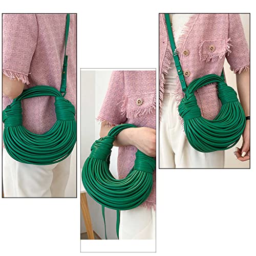 Women Purses And Handbags Hand-Woven Bread Pu Leather Top Handle Satchel Shoulder Crossbody Creative Noodles Underarm Bag (Green) #TOP2