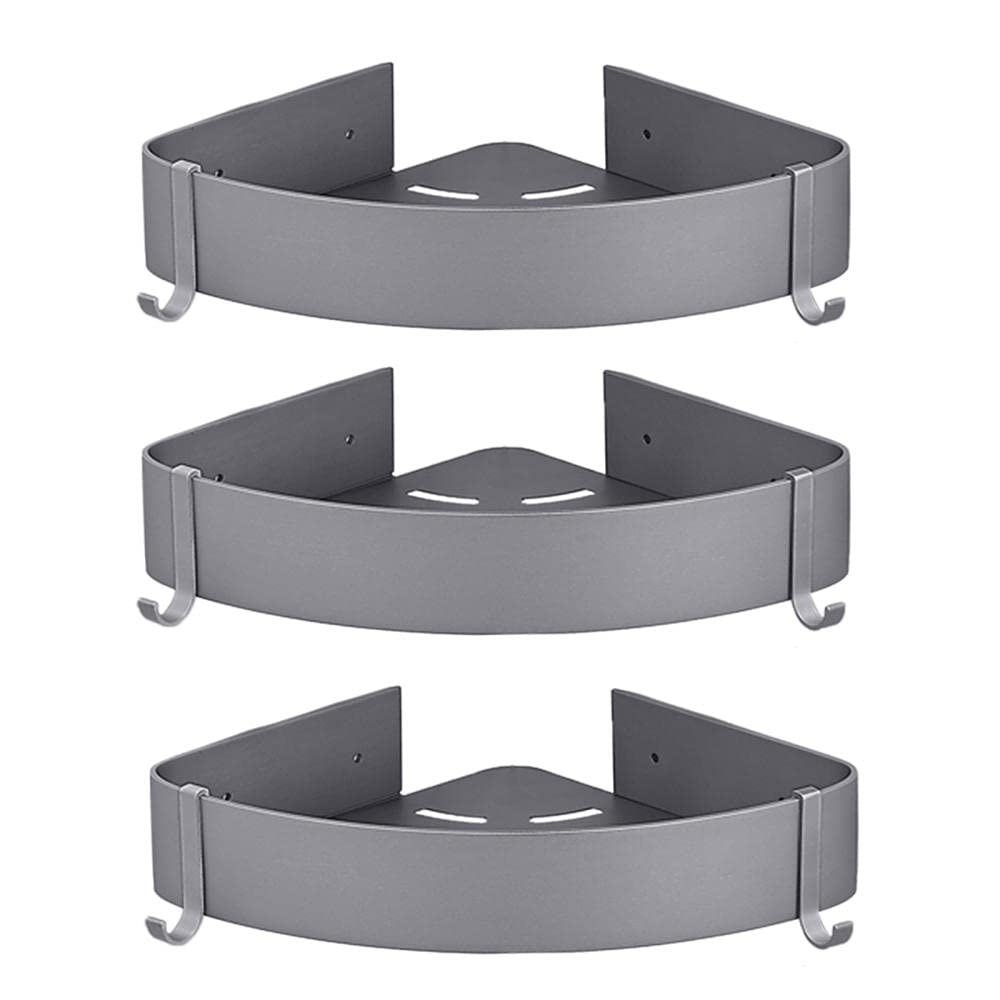 Shower Caddy Corner Shower Rack Wall Mounted Shower Shelves with Hook No Drilling Adhesive Space Aluminum for Bathroom