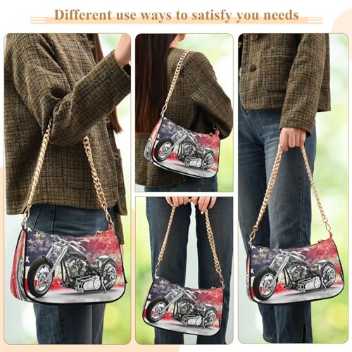 Image of Shoulder Bags for Women American US Flag Independence Day Patriotic Hobo Tote Handbag Small Clutch Purse with Zipper Closure