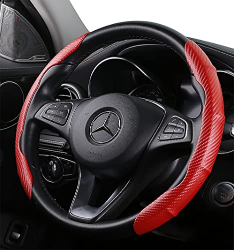 Vacallity Steering Wheel Cover Carbon Fiber Pattern Segmented 2 Pieces,Car Steering Wheel Cover Grip Case Protector For Women&Man,Universal Safe And Non Slip Car Accessory (Red) #TOP3