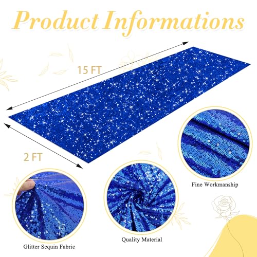 OMKSIH Aisle Runner Rug 24"x15FT Blue Aisle Runner for Wedding Ceremony Sequin Aisle Runner for Indoor Outdoor Event Personalized Glitter Carpet Runner for Hallway Aisle Floor Runner for Wedding Party