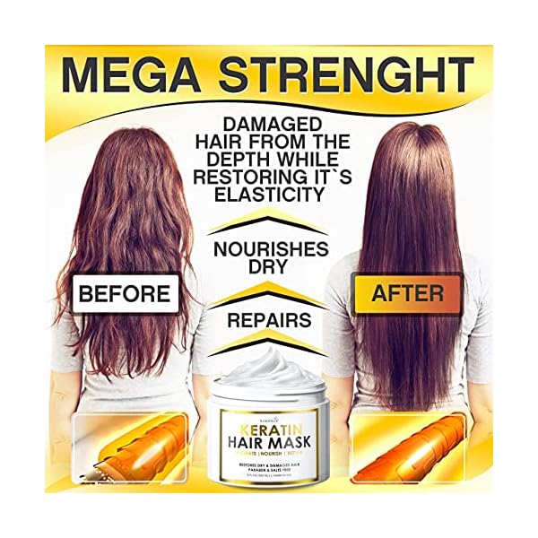 Keratin-Hair-Mask-Repairs-Dry-Damaged-Hair-Professional-Keratin-Hair-Treatment-with-Avocado-Oil-Aloe-Vera-Vitamin-E-Made-in-Usa-Effective-Keratin-Complex-Anti-Frizz Keratin Hair Mask - Repairs Dry & Damaged Hair - Professional Keratin Hair Treatment with Avocado Oil - Aloe Vera - Vitamin E - Made in Usa- Effective Keratin Complex - Anti Frizz