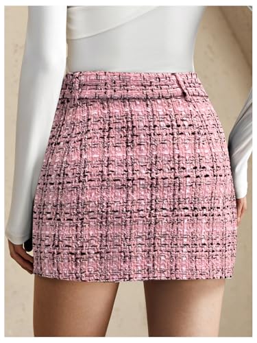 Women's Plaid Mini Skirt High Waisted Business Casual Tweed Skirts with Belt2