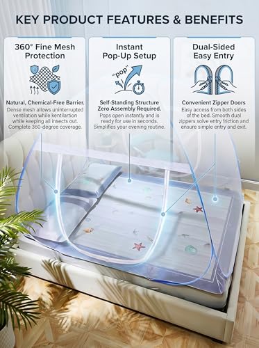 Image of Foldable King Size Mosquito Net | Double Bed Machardani | Durable 30 GSM Polyester Fabric Net Double (6 x 6) feet Bed (White)