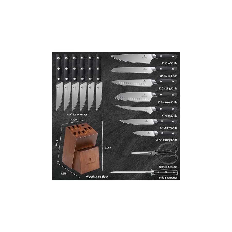 16-PCS-Knife-Set-with-Block-Japanese-Kitchen-Knife-Set-with-5-Layers-High-Carbon-9Cr18Mov-Stainless-Steel-Ultra-Sharp-Professional-Chef-Cooking-Knives-with-Ergonomic-Handle-Dishwasher-Safe 16 PCS Knife Set with Block, Japanese Kitchen Knife Set with 5 Layers High Carbon 9Cr18Mov Stainless Steel, Ultra-Sharp Professional Chef Cooking Knives with Ergonomic Handle, Dishwasher Safe