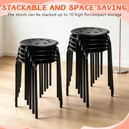 Image of Lounsweer 10 Pcs Black Commercial Furniture Stacking Stools for Classroom 24 Pcs 12 inch Colorful Dry Erase Dots Circles Portable Nesting Office Stools Removable Stickers Spots Wall Decals