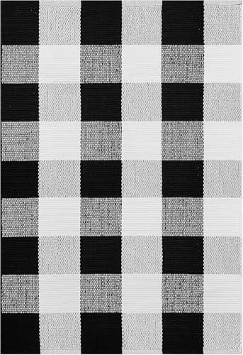 EARTHALL Buffalo Plaid Rug Black and White Rug Cotton, Hand-Woven Buffalo Check Rug Runner, Hallway Runner, Washable Plaid Outdoor Rug Entryway/Front Porch/Kitchen/Bathroom/Bedroom (23.6