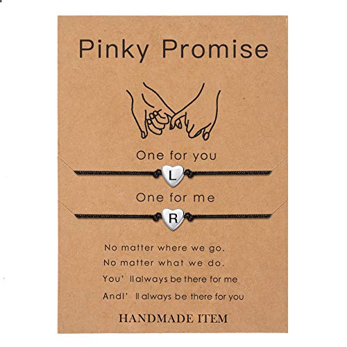 Image of SANNYRA Pinky Promise Bracelets for Couples, Matching Initial Relationship Bracelets, 26 Letter Friendship Bracelets for Him and Her