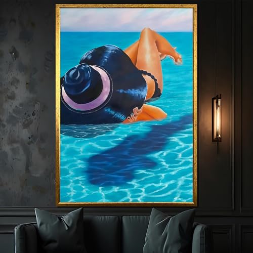 Tableau femme dans l'océan déco plage 60x90cm sans cadre art estival côtier