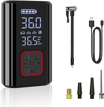 Tire Inflator Portable Air Compressor, 150PSI Digital CordlessTire Inflator with Auto Shut-Off, LED Light & USB Power Bank, for Car SUV Motorcycle Bicycle Balls