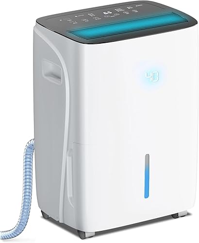COWSAR Deshumidificador de ahorro de energía de 150 pintas para el hogar y el sótano con manguera de drenaje, pantalla LED frontal y tanque de agua
