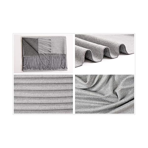 Winter Cashmere Wool Scarf Pashmina Shawl Wrap for Women Long Large Warm Thick Reversible Scarves Light Gray and Dark Gray - Image 8