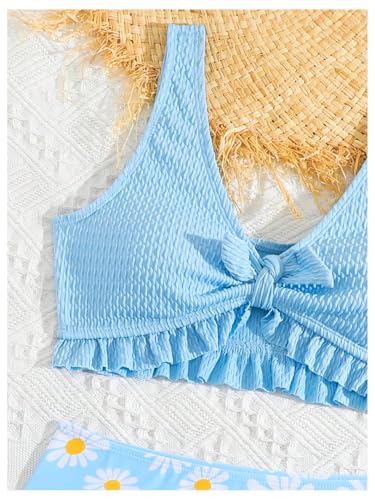 Girl's 2 Piece Bikini Sets Floral High Waisted Knot Front Cute Swimsuit Bathing Suit3