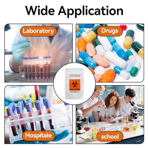 Image of Klmnop 150Pcs Biohazard Specimen Bags, 6x9.8in with Biohazard Logo Printing, Ziplock Top Laboratory Sample Bag with Outside Pocket Paperwork Pouch(Clear)