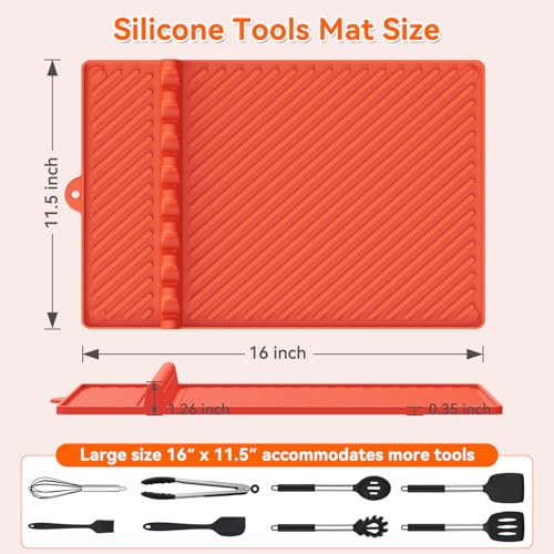 Image of Silicone Griddle Mat for Blackstone - Magnetic Silicone Grill Tools Mat for Blackstone Accessories, Side Shelf Spatula Utensil Mats with Drip Pad for Outdoor BBQ Grill Kitchen Countertop (1-Pack)