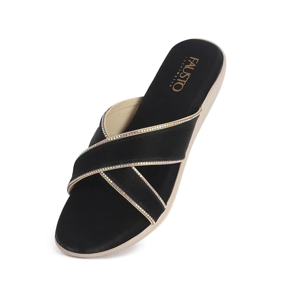 fausto Women Embellished Slip-On Open Toe Ortho Flats with Cross Strap | Sandals for Wedding, Party, Ethnic Wear | All Day Flat Slippers-picture-14