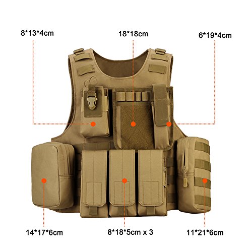 UNISTRENGH Tactical Vest Lightweight Adjustable Airsoft Paintball Vest for CS Filed Combat Military Swat Assault and Shooting Hunting Outdoor Activity (Coyote Brown)