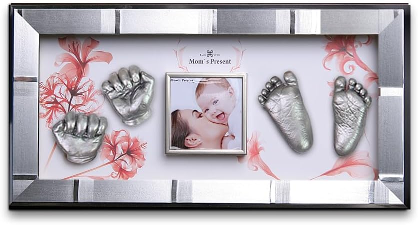 LOVE MOM'S PRESENT Momspresent baby hand print and foot print deluxe Casting kit with Silver Frame5 Silver