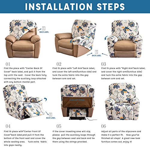 Image of Eco-Ancheng Recliner Slipcovers 4-Pieces Lazyboy Recliner Covers Recliner Couch Covers Recliner Chair Cover Non Slip Reclining Slipcovers with Storage Pockets Furniture Protector for Living Room