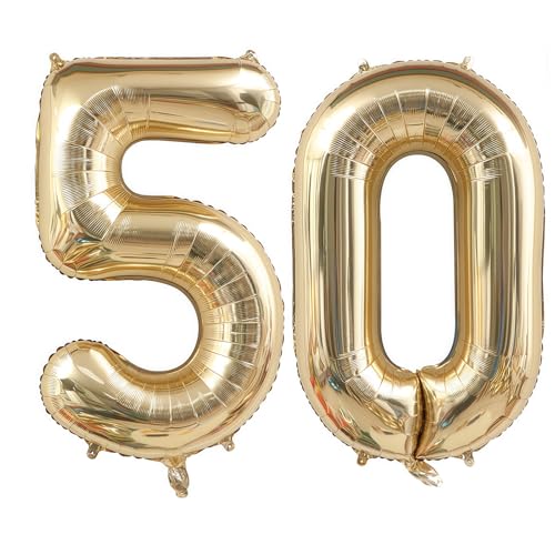 Image of Champagne Gold 50 Balloon Number,40 Inch Light Gold 50 Balloons Big Foil Mylar Helium Number 50 Balloon for Birthday Party Anniversary Decorations